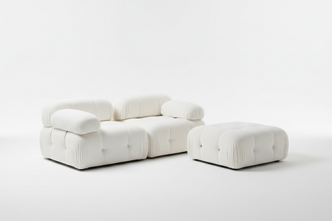 Bubble 2-Seater Sofa + Ottoman – White Curly Wool | Modern Designer Sofa