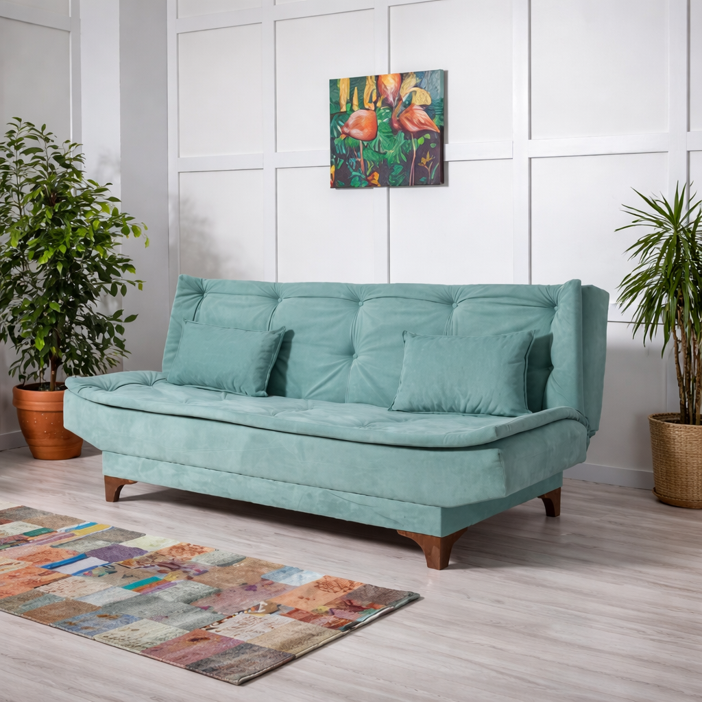 Kelebek - Sea Green 3-Seater Sofa Bed | Large Pull-Out Couch for Guests
