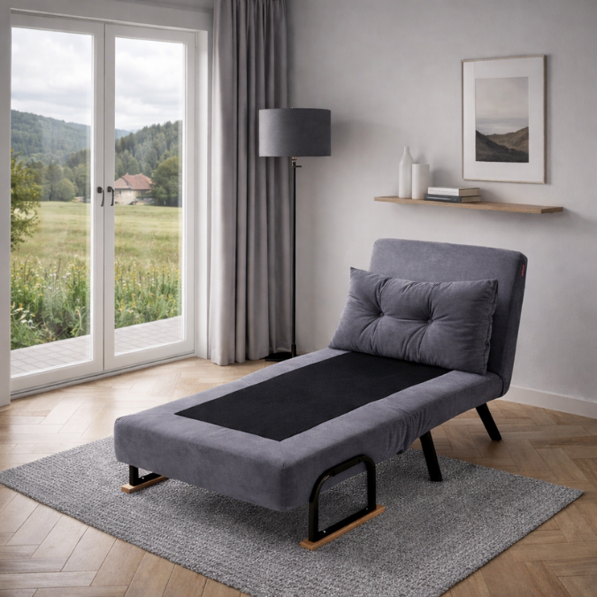 Sando  1 Seater Sofa Bed - Grey fabric| Single Sofa Bed for Guests