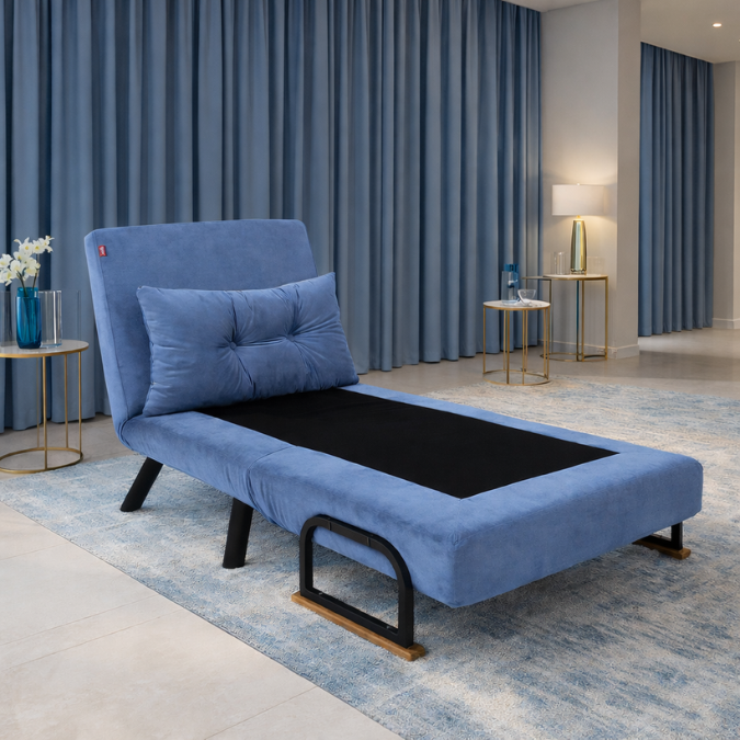 Sando  1 Seater Sofa Bed - Blue Fabric | Single Sofa Bed for Guests