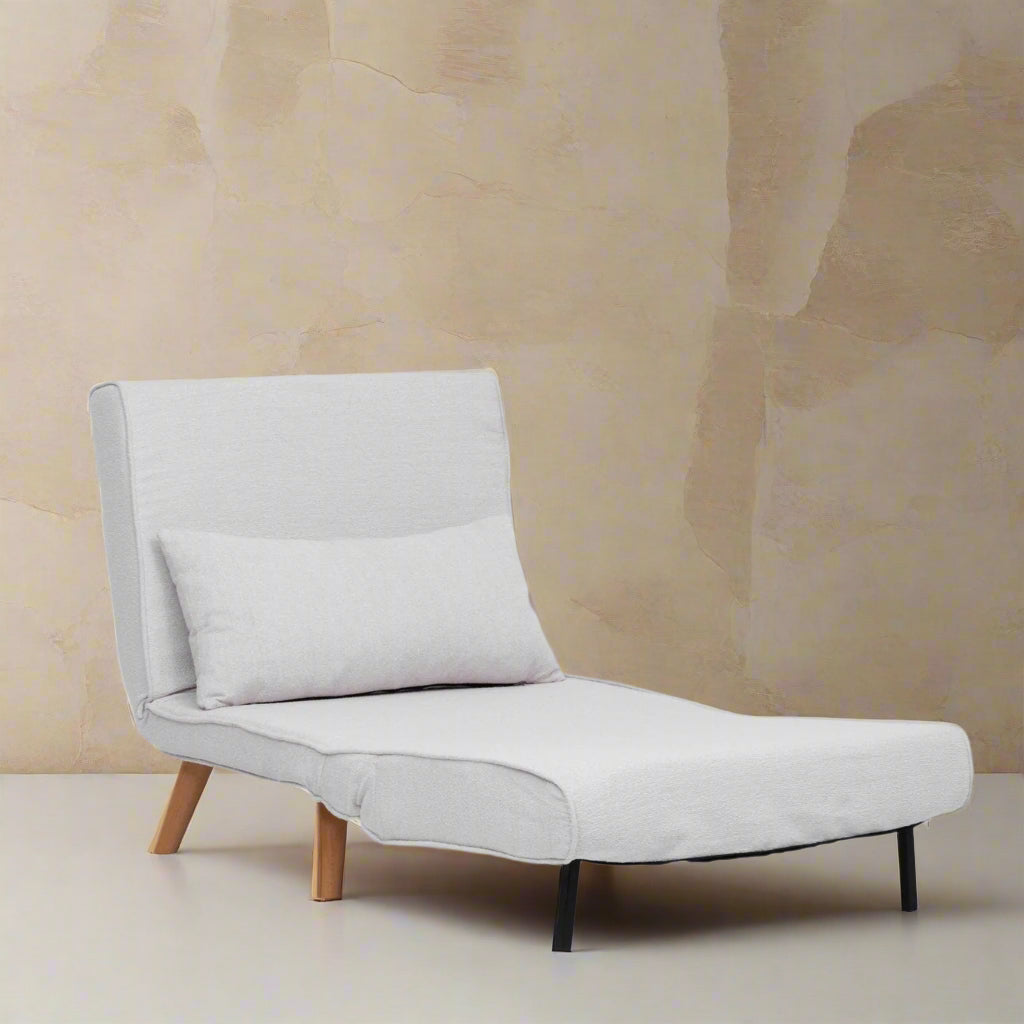 Folding – 1 Seater Sofa Bed - White Teddy Fabric 