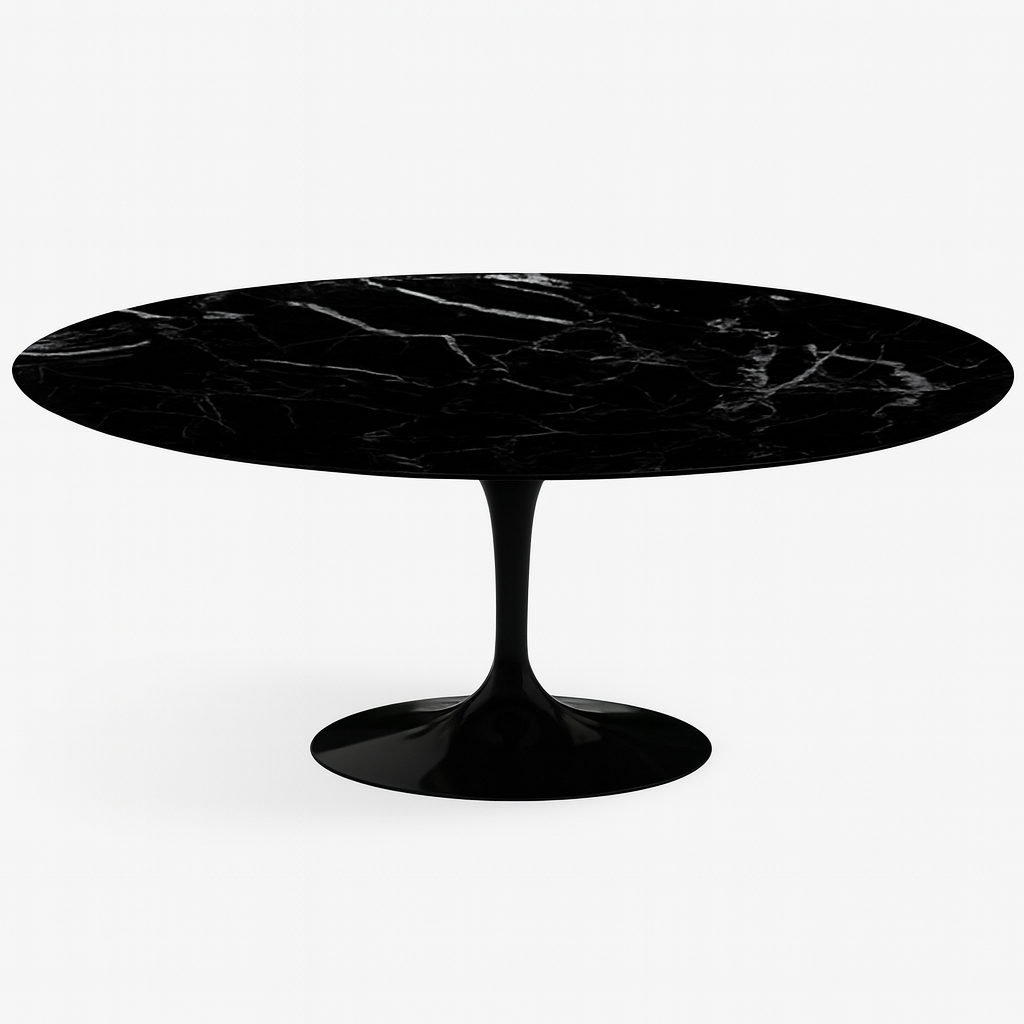 Oval Marble Dining Table - Black Base, Black Marble Top - Outlet