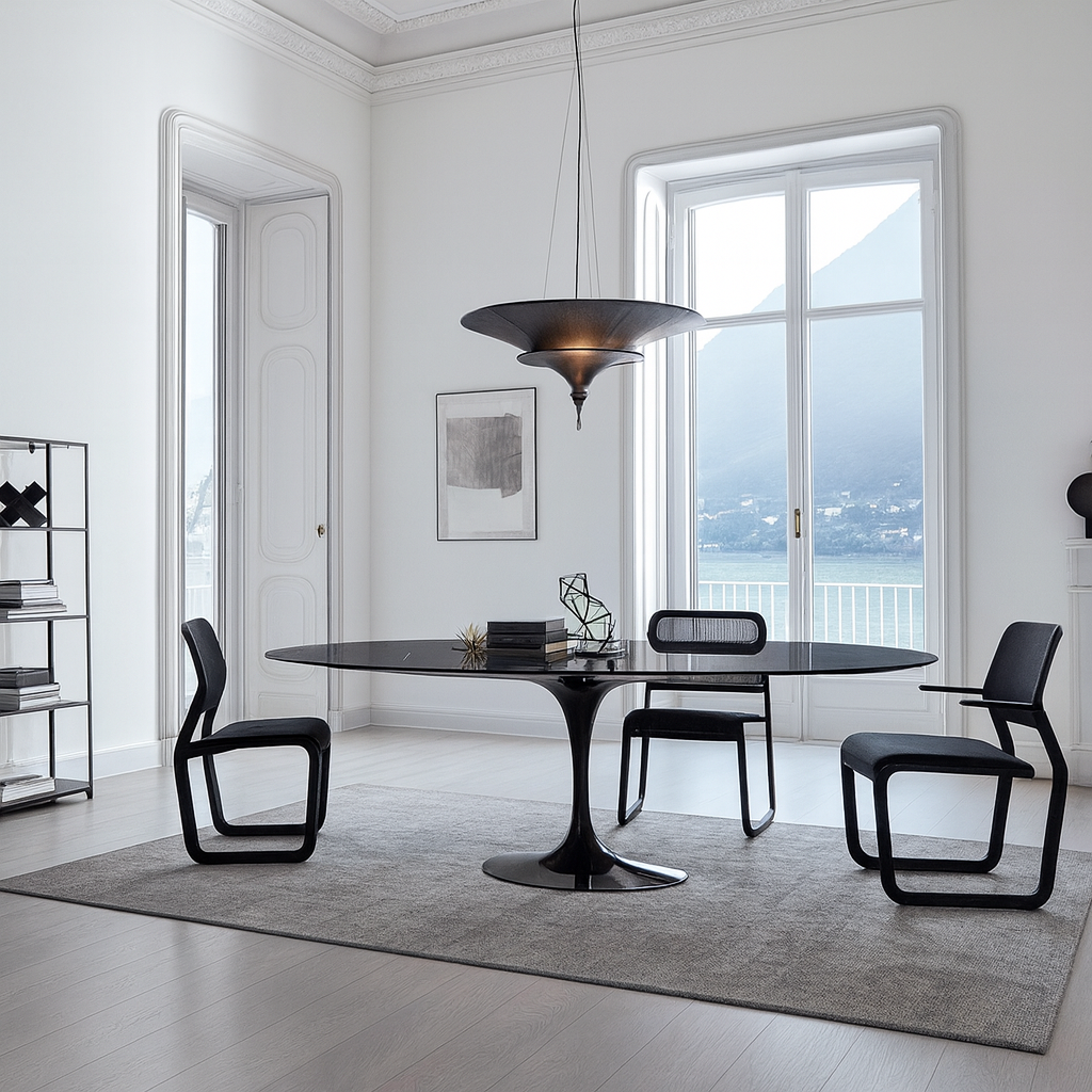 Oval Marble Dining Table - Black Base, Black Marble Top - Outlet