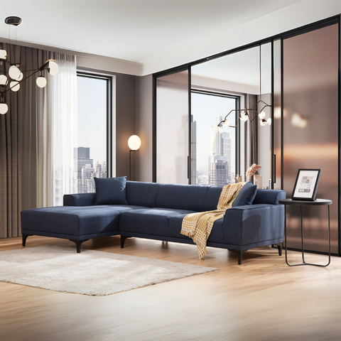 Petra – Blue L Shape Corner Sofa | Designer Sectional for Living Room