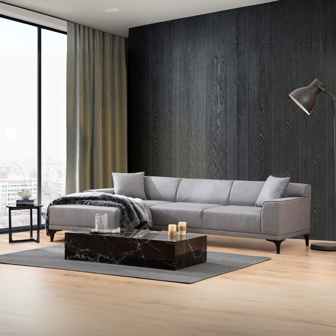 Petra – Light Grey L Shape Corner Sofa | Designer Sectional for Living Room