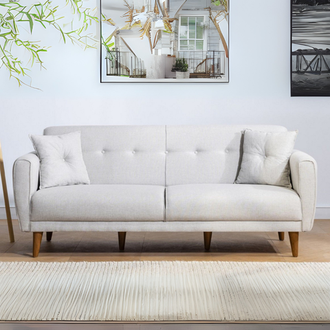 Aria - Cream 3-Seater Sofa Bed | Large Pull-Out Couch for Guests