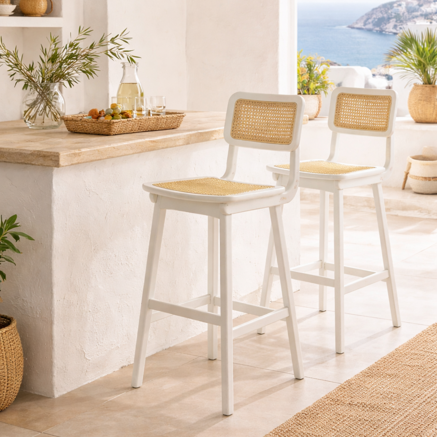 Tabouret de comptoir en rotin Jenny