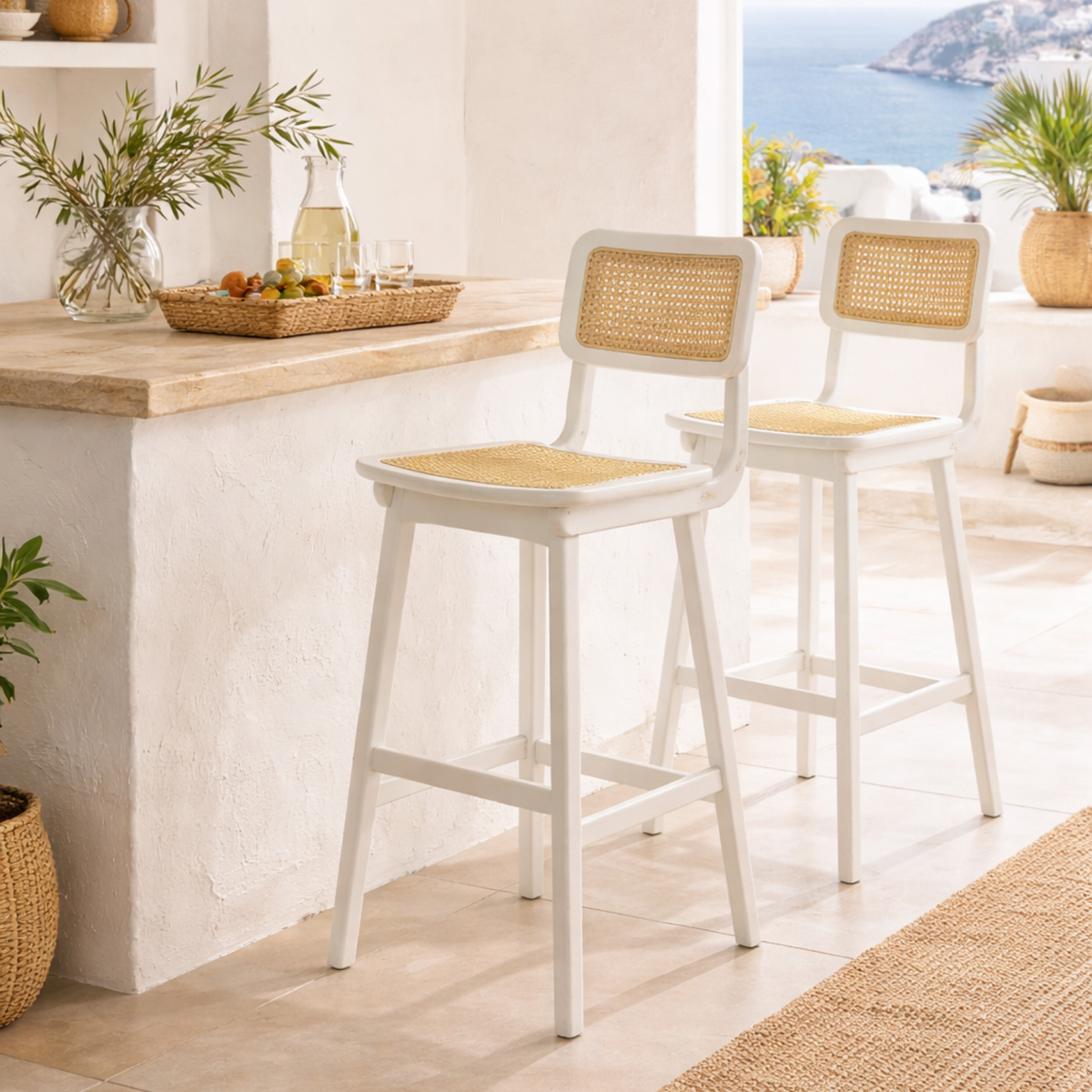 Tabouret de comptoir en rotin Jenny