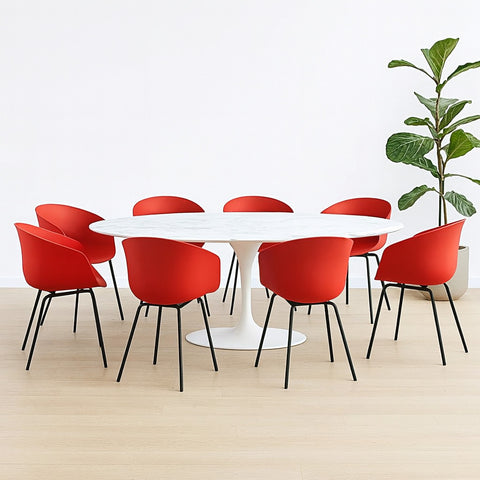 Set de 10 Eleganza Chairs - Black Geg, Red Plastic Seat - Outlet