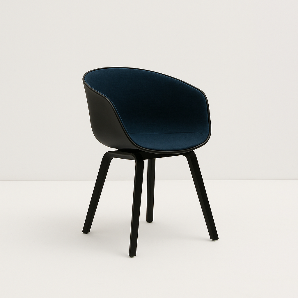 Set de 2 Alpha Chairs - Black Wood Leg and Mix Black Seat and Blue Fabric - Outlet