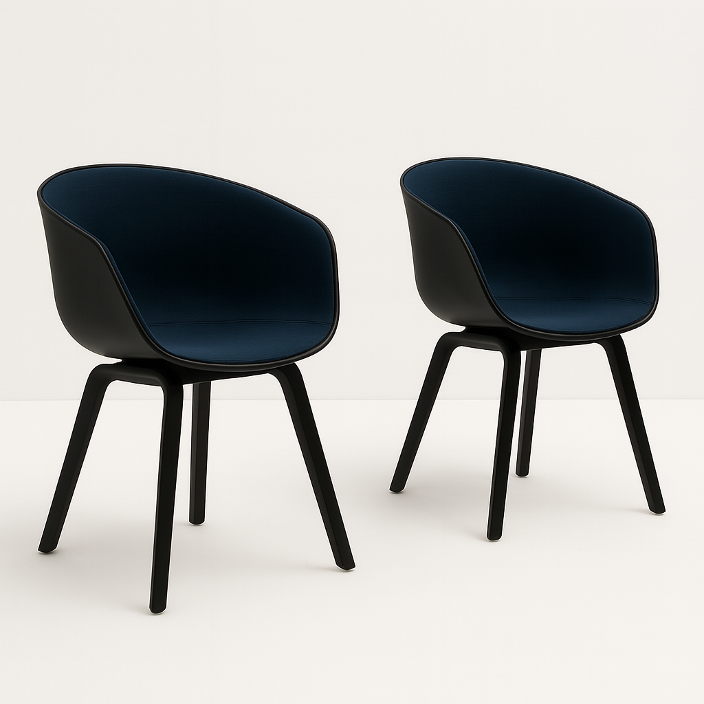 Set de 2 Alpha Chairs - Black Wood Leg and Mix Black Seat and Blue Fabric - Outlet