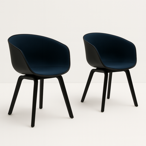 Set de 2 Alpha Chairs - Black Wood Leg and Mix Black Seat and Blue Fabric - Outlet