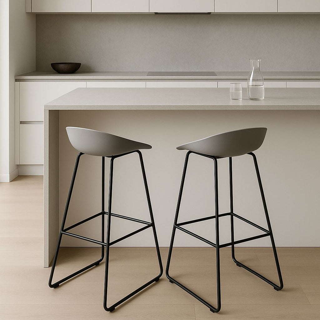 Set of 2 Hyge Black Metal Feet Bar Stools with Grey Plastic Seat - Outlet