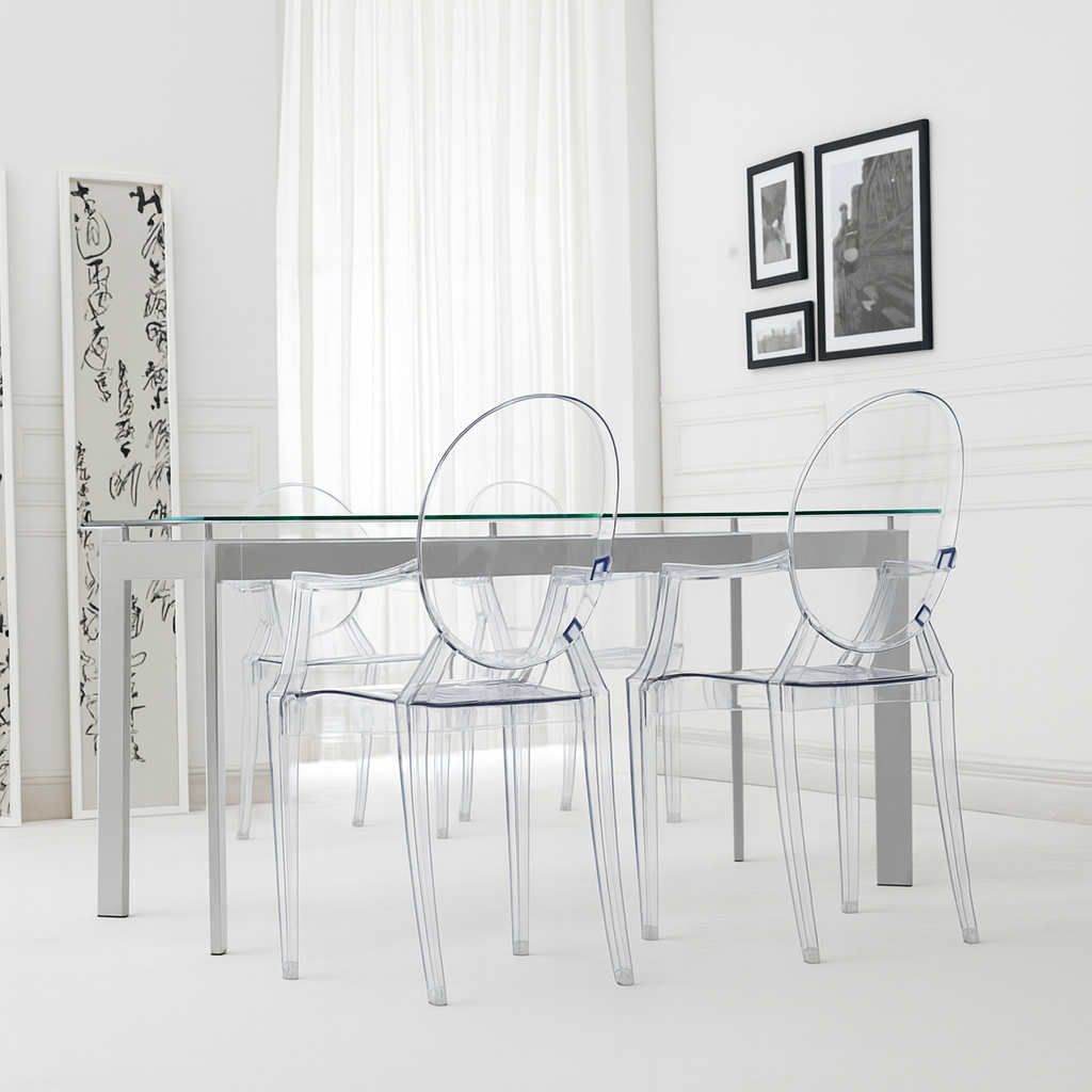 Set of 2 Louis Ghost-Style Armchairs - 1 Transparent & 1 transparent Black - Outlet