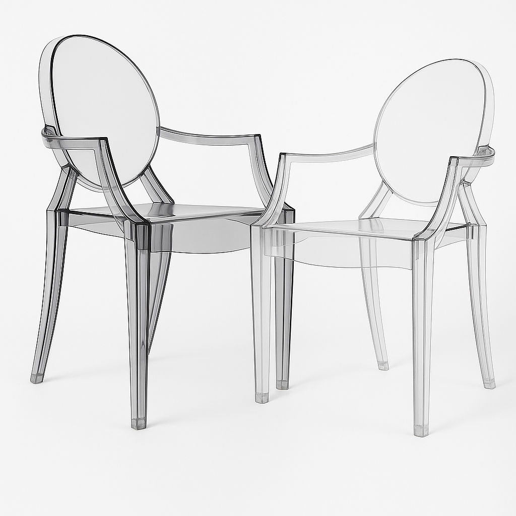 Set of 2 Louis Ghost-Style Armchairs - 1 Transparent & 1 transparent Black - Outlet