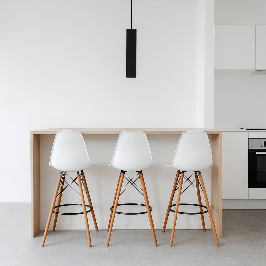 Set of 3 DSW Bar Stool Natural Wood Feet White Seat - Outlet