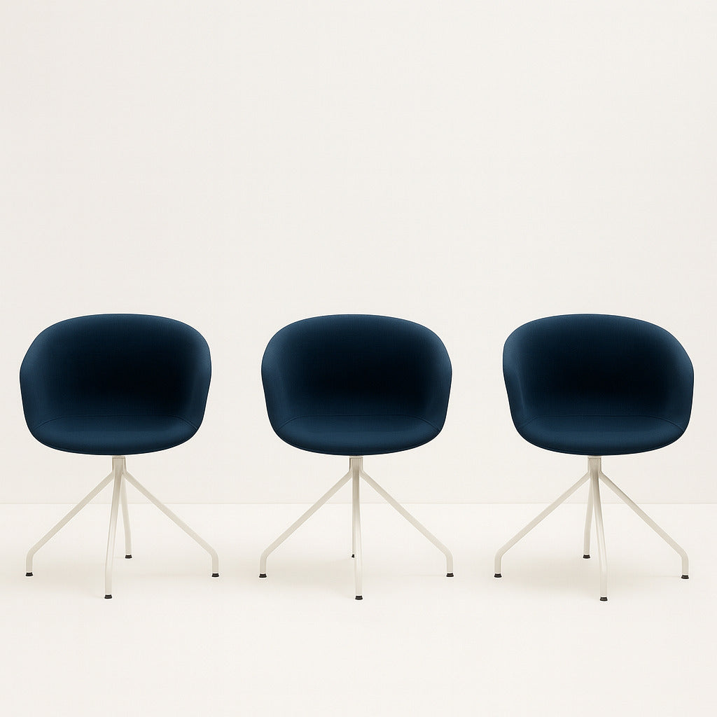 Set of 3 Hyge Office Chairs with White Swivel Base and Blue Fabric Seat - Outlet
