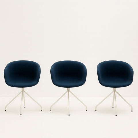 Set of 3 Hyge Office Chairs with White Swivel Base and Blue Fabric Seat - Outlet
