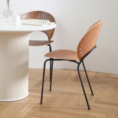 Set of 3 Premium Shelly Chairs (2 Light Walnut - 1 Dark Walnut) - Outlet