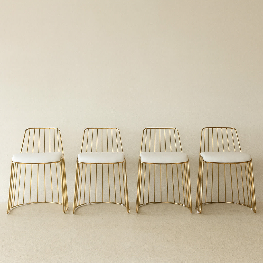 Set of 5 Veil Chairs - Gold Structure White Seat - Outlet