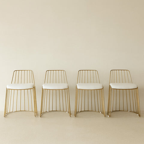 Set of 5 Veil Chairs - Gold Structure White Seat - Outlet