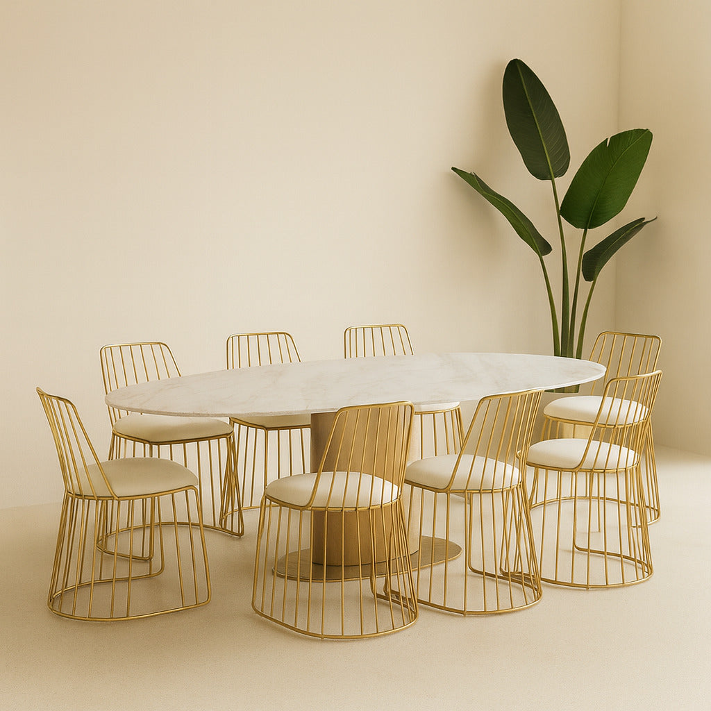 Set of 5 Veil Chairs - Gold Structure White Seat - Outlet