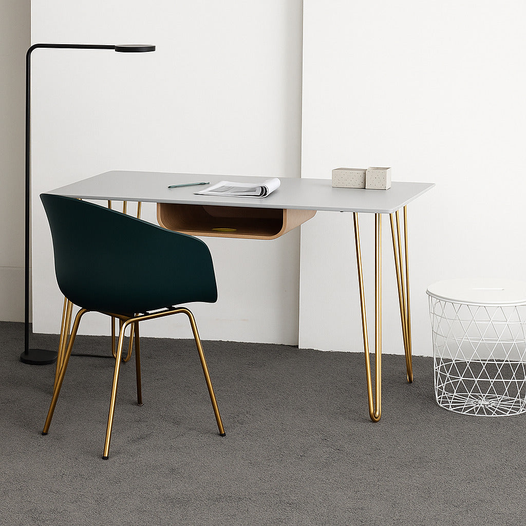 Set of 6 eleganza Chairs – Gold Leg & Dark Green plastic Seat - Outlet