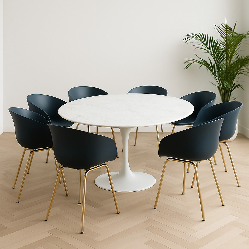 Set of 6 eleganza Chairs – Gold Leg & Dark Green plastic Seat - Outlet