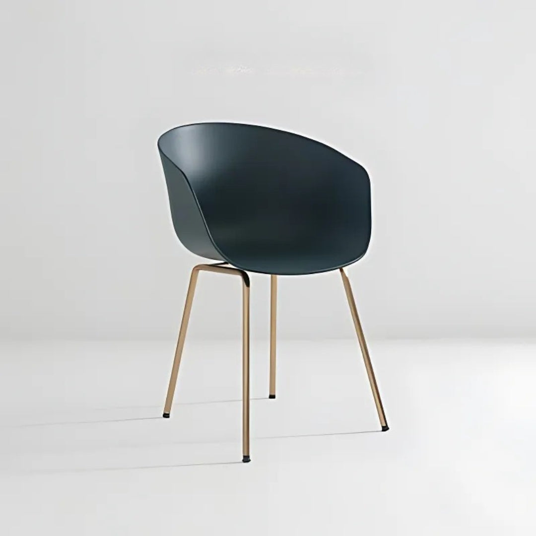 Set of 6 eleganza Chairs – Gold Leg & Dark Green plastic Seat - Outlet