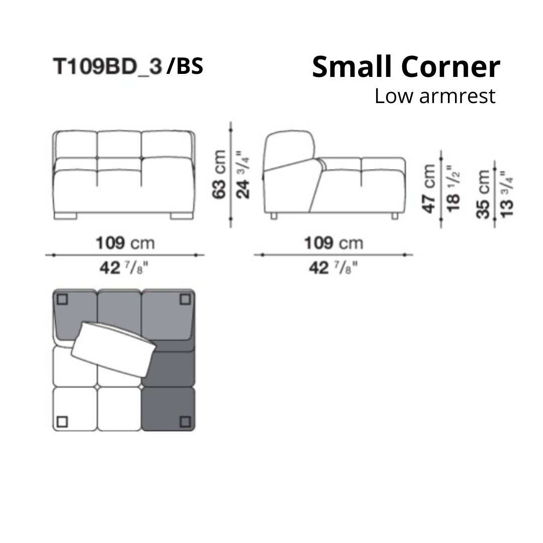 Right-Hand Low Armrest Corner Module for Tully Modular Sofa