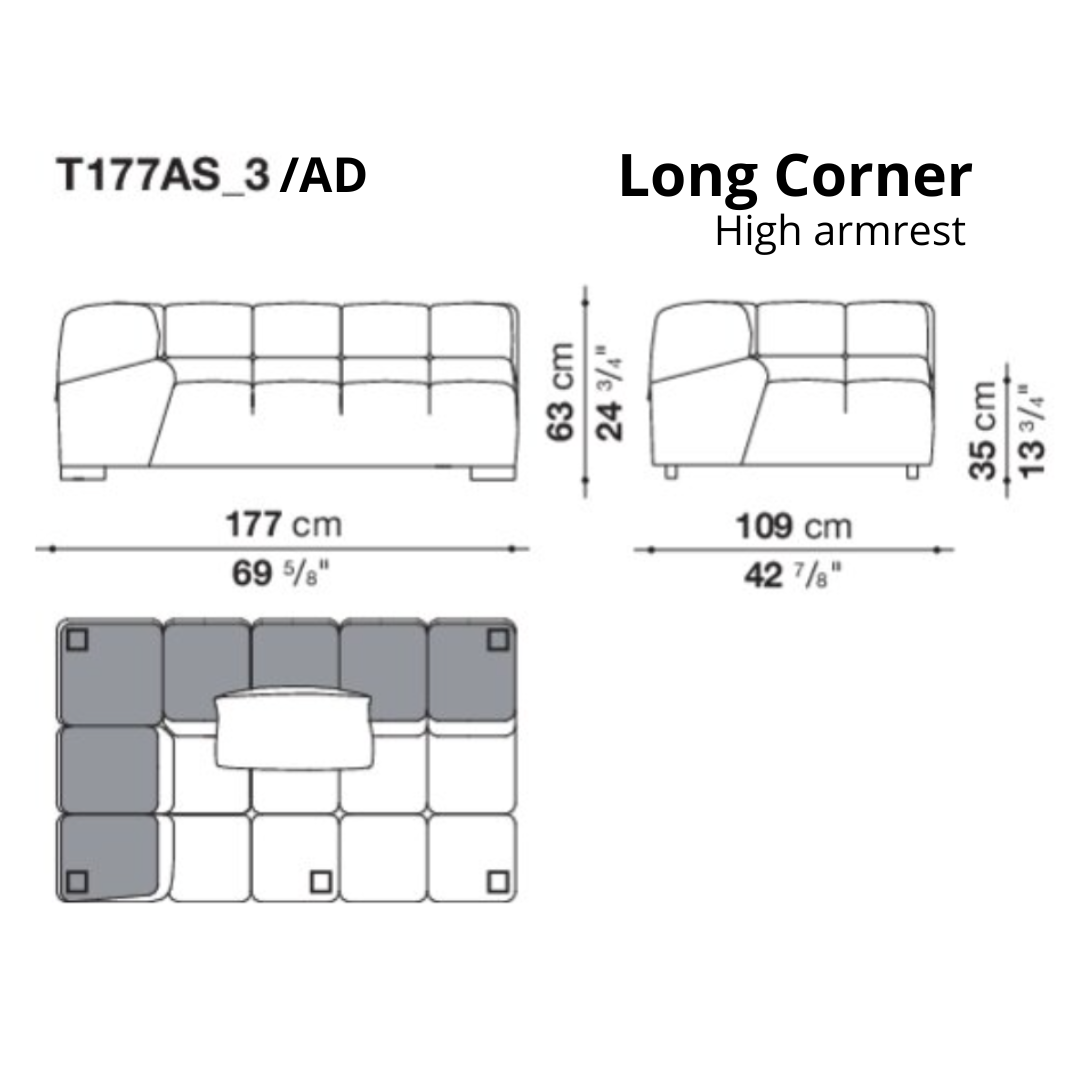 Long Corner with Left High Armrest 150 cm for Tully Modular Sofa