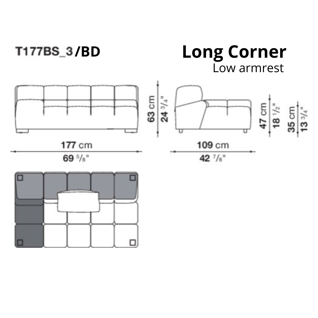 Extra Long Corner with Right Low Armrest for Tully Modular Sofa